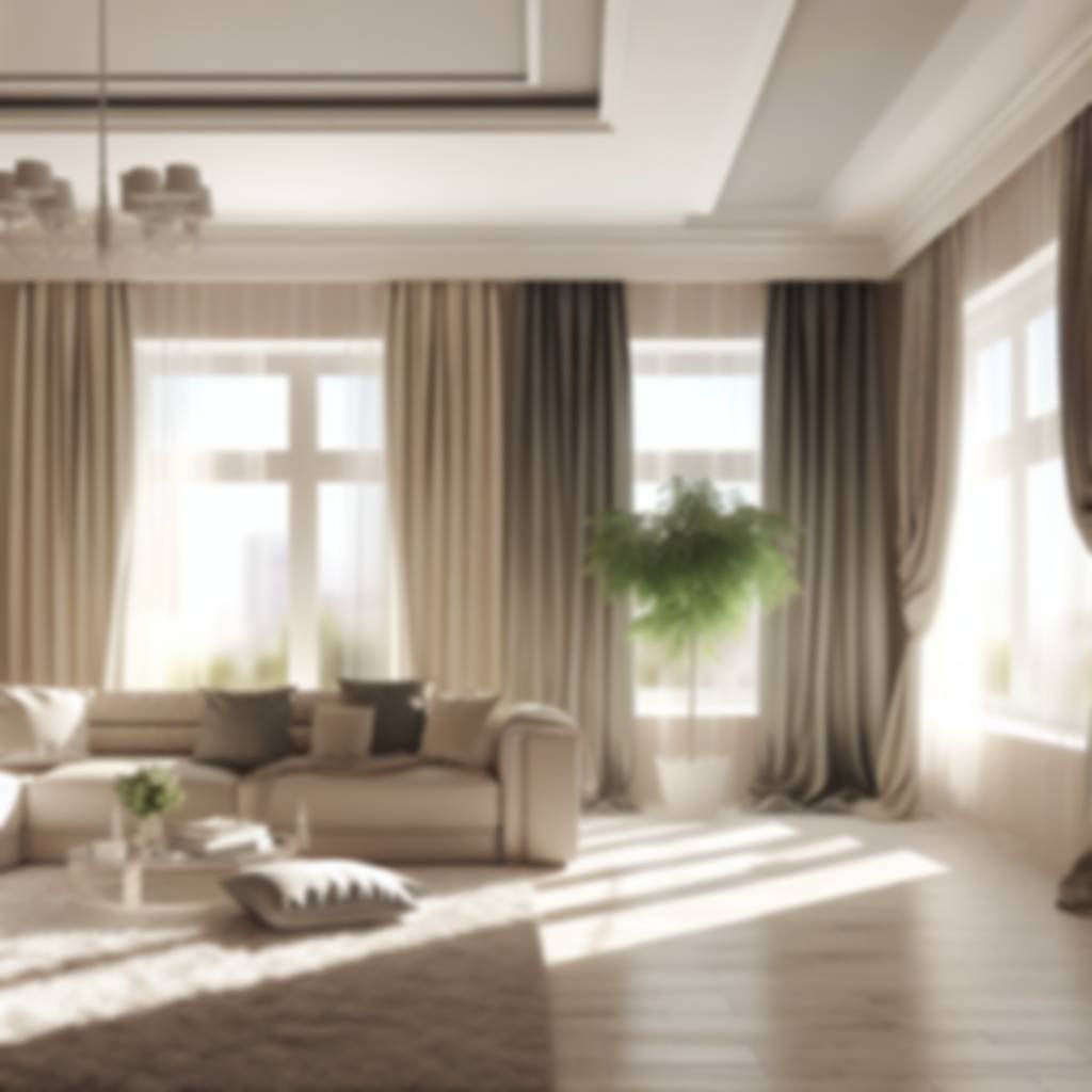 Sala de estar com janelas grandes e cortinas